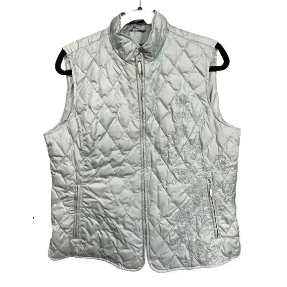 Eddie Bauer Jackets & Blazers - EDDIE BAUER PREMIUM GOOSE DOWN LT GRN QUILTED DOWN EMBROIDERED FLOWERS VEST SZ L